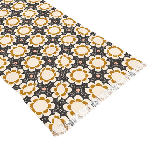 Buttery Soft Pashmina Scarf: Shelly Beach ~ Light Scarf in Mustard, Charcoal, Cream & Pink Floral Print