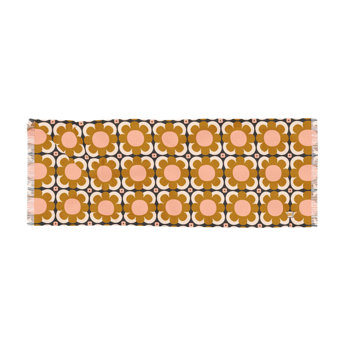 Buttery Soft Pashmina Scarf: Palm Springs Patio ~ Light Scarf in Mustard, Pink, Charcoal & Cream Floral Print