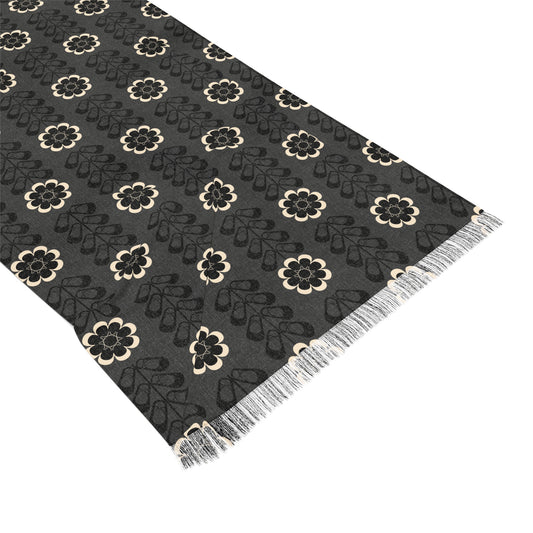 Buttery Soft Pashmina Scarf: Ebony + Ivory ~ Light Scarf in Neutral Black, Charcoal & White Floral Print