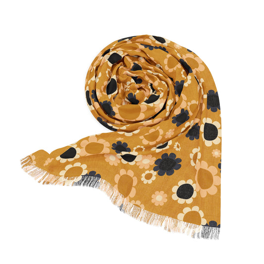 Buttery Soft Pashmina Scarf: Flower Child ~ Light Floral Scarf in Deep Yellow, Light Pink, Charcoal, Navy & Cream Floral Print