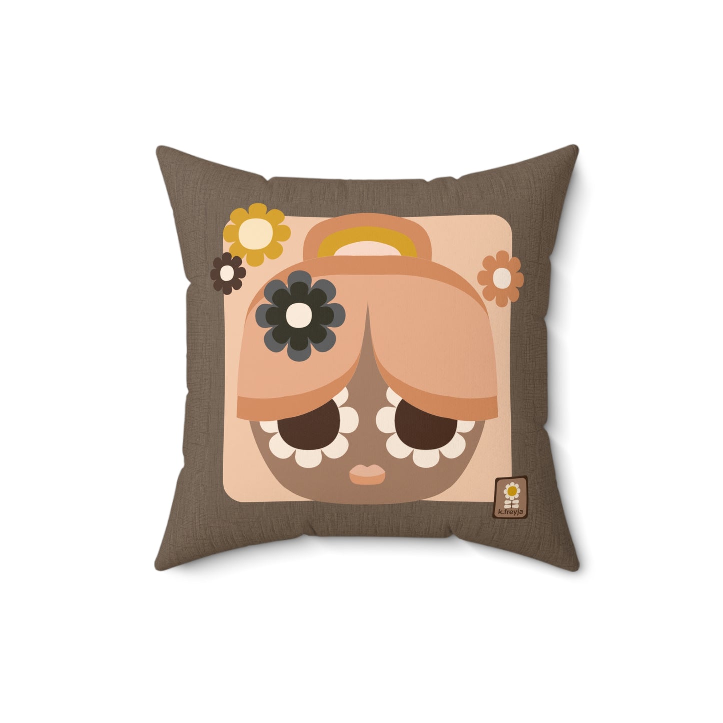 Retro Floral Girl Coco Decorative Pillow — Boho Cute Square Throw Cushion
