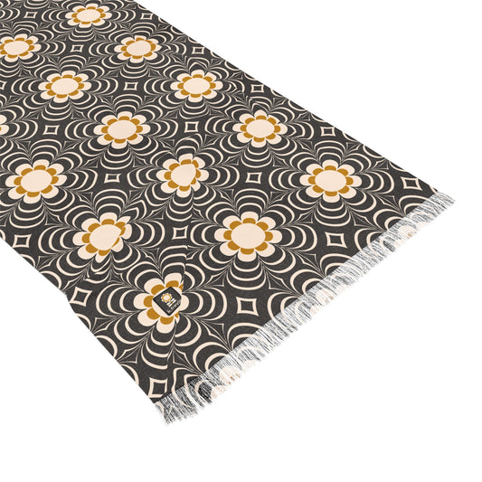Buttery Soft Pashmina Scarf: Secret Agent ~ Light Scarf in Mustard, Charcoal & Cream Floral Print