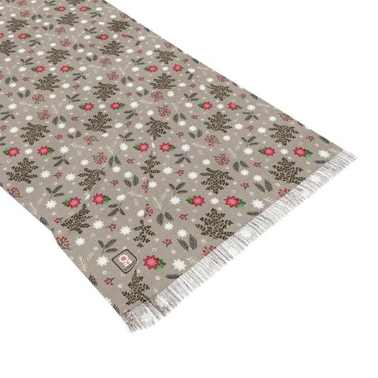 Buttery Soft Pashmina Scarf: Winter Woodland ~ Light Scarf in Taupe, Chocolate, Cherry Red, Pink, White, Green & Black