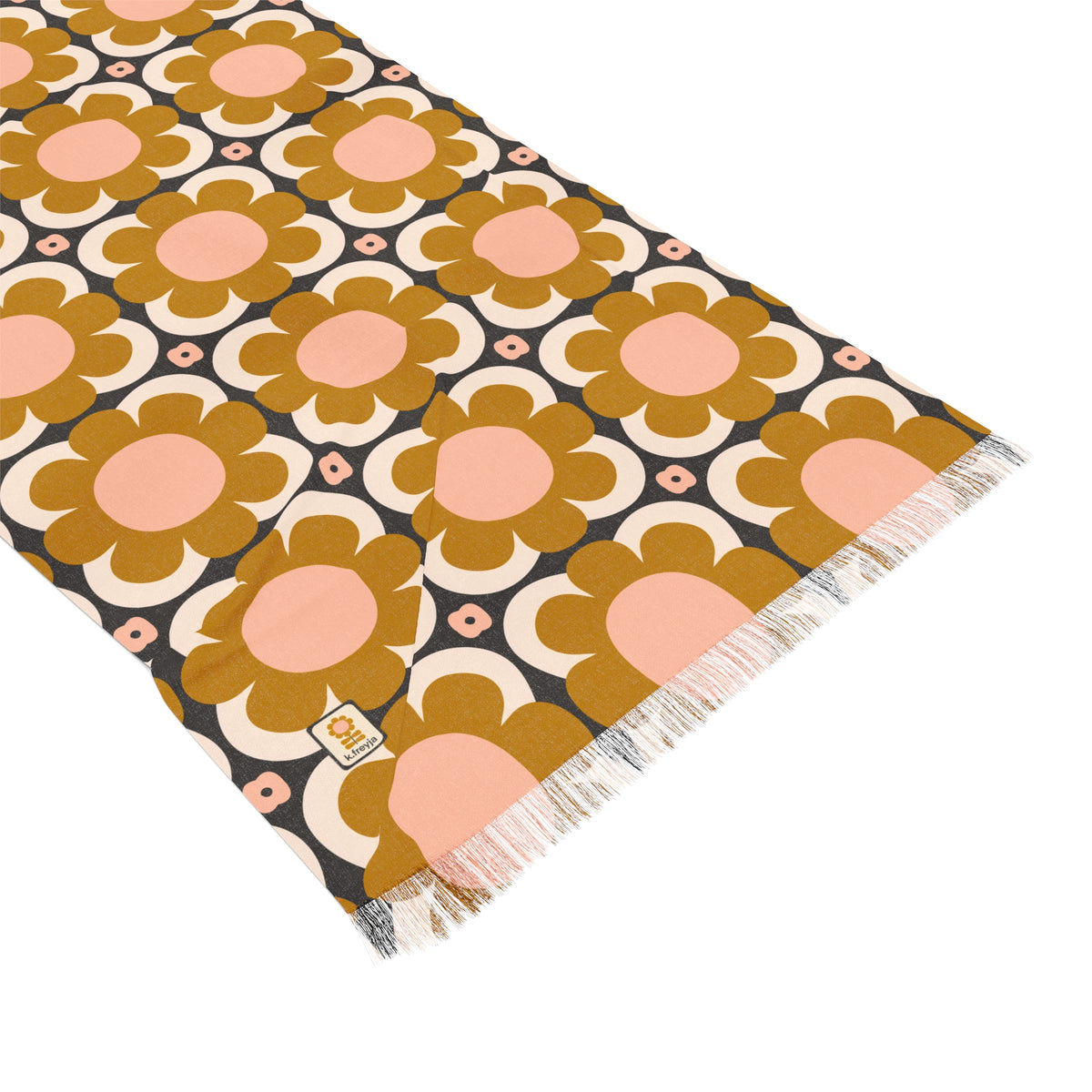 Buttery Soft Pashmina Scarf: Palm Springs Patio ~ Light Scarf in Mustard, Pink, Charcoal & Cream Floral Print