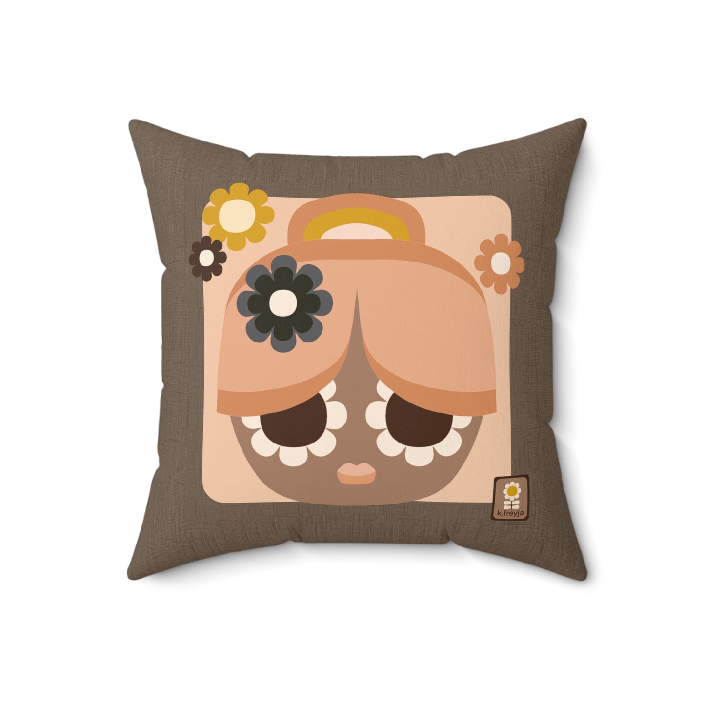 Retro Floral Girl Coco Decorative Pillow — Boho Cute Square Throw Cushion