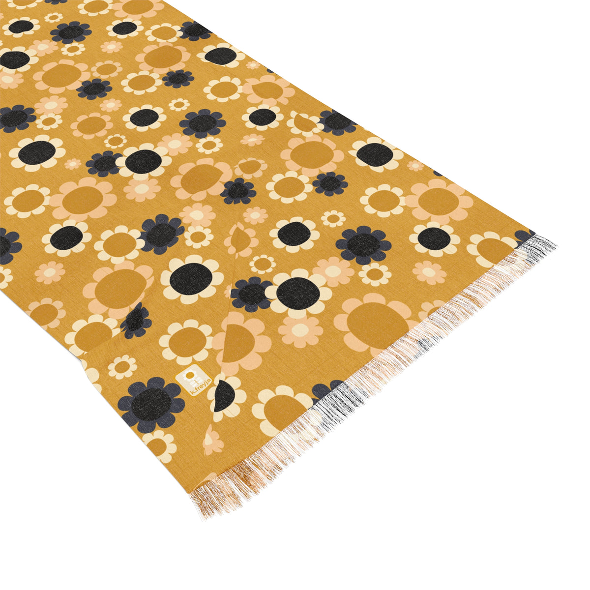 Buttery Soft Pashmina Scarf: Flower Child ~ Light Floral Scarf in Deep Yellow, Light Pink, Charcoal, Navy & Cream Floral Print