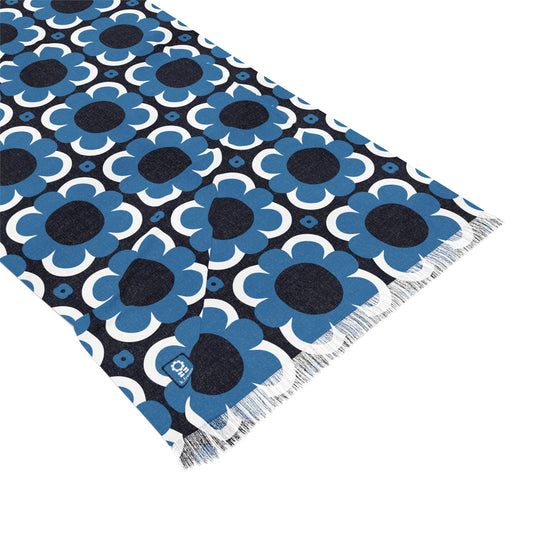 Buttery Soft Pashmina Scarf: Cobalt + Cashmere ~ Light Scarf in Navy, Cobalt Blue & White