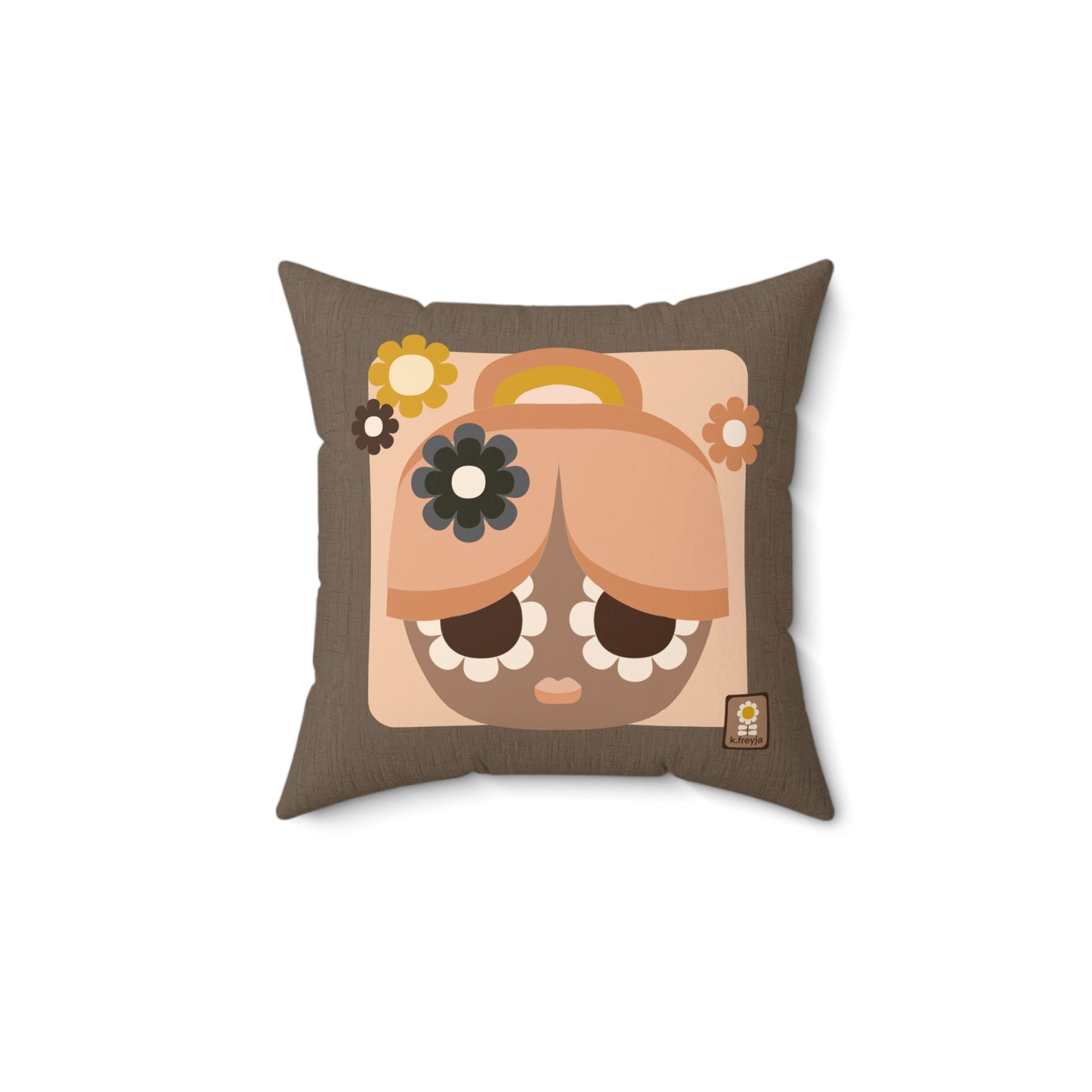 Retro Floral Girl Coco Decorative Pillow — Boho Cute Square Throw Cushion