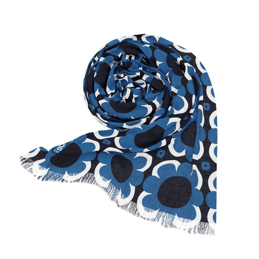 Buttery Soft Pashmina Scarf: Cobalt + Cashmere ~ Light Scarf in Navy, Cobalt Blue & White