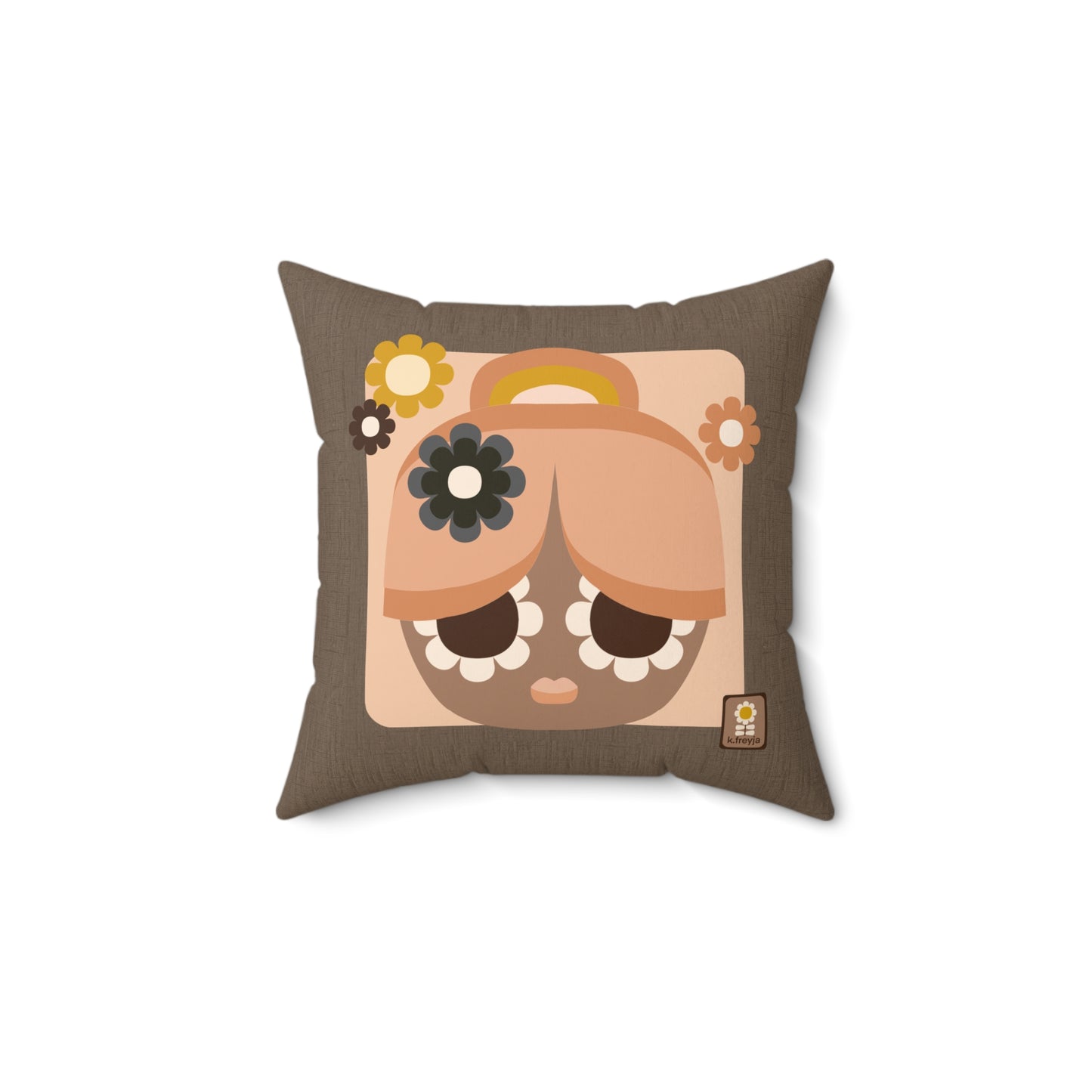 Retro Floral Girl Coco Decorative Pillow — Boho Cute Square Throw Cushion