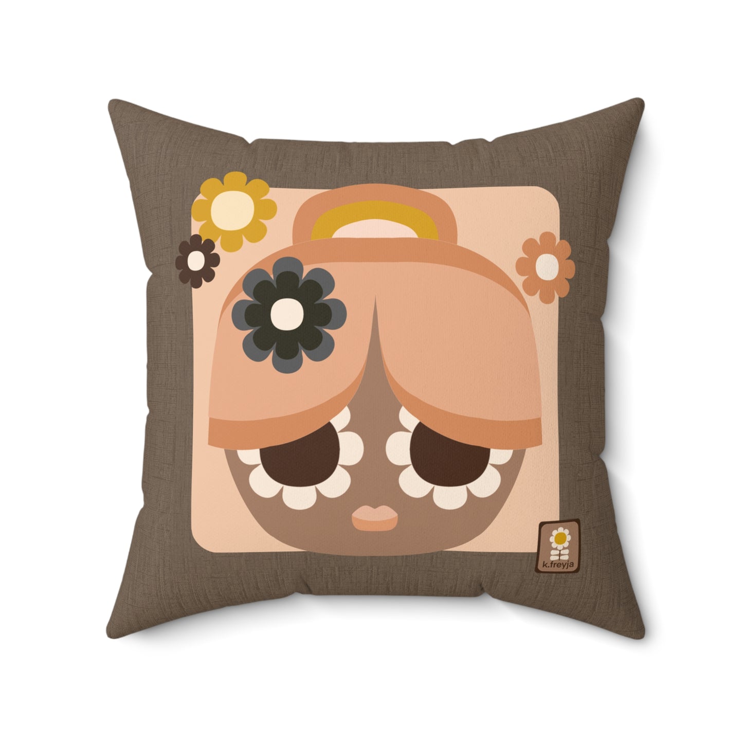 Retro Floral Girl Coco Decorative Pillow — Boho Cute Square Throw Cushion